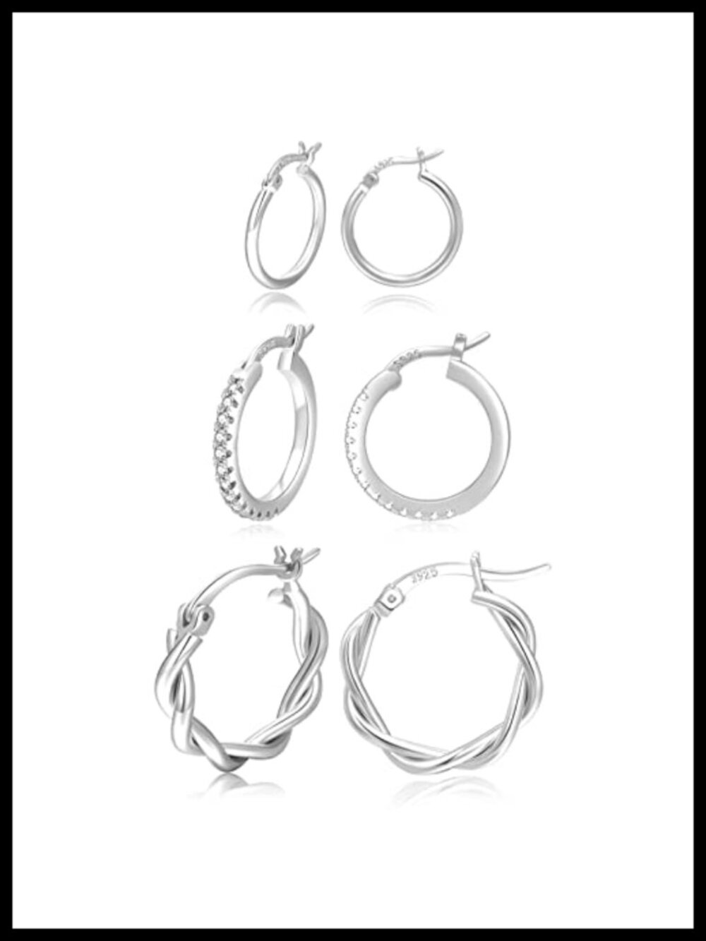 925 Sterling Silver Small Hoop Earrings Set Hypoallergenic 3 Pairs